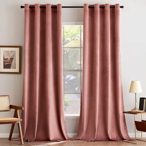 MIULEE Samtvorhang mit Ösen, Vorhänge Blickdicht 140x225 cm Altrosa 2er | Weicher Gardinen Blickdichter Samtvorhang mit Ösen, Thermoverdunkelnd, Moderner Luxus für Wohnzimmer & Schlafzimmer