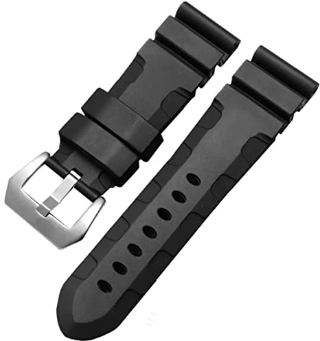 FOUUA Uhrenarmband Gummi Armband 22mm 24mm PANERAI Uhrenarmband Wasserfest Gummi Gebürstete Edelstahl Silber Schnalle Ersatzband kompatibel mit Panerai Unisex