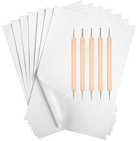 Weiß Kohlenstoff Transferpapier, 100 Stück A4 Kohlepapier Transfer Papier 11,7 x 8,3 Zoll Graphit Kopierpapier, Pauspapier Graphitpapier mit 5 Stücke Prägestift Verfolgung Stift für Stoff Papier Holz