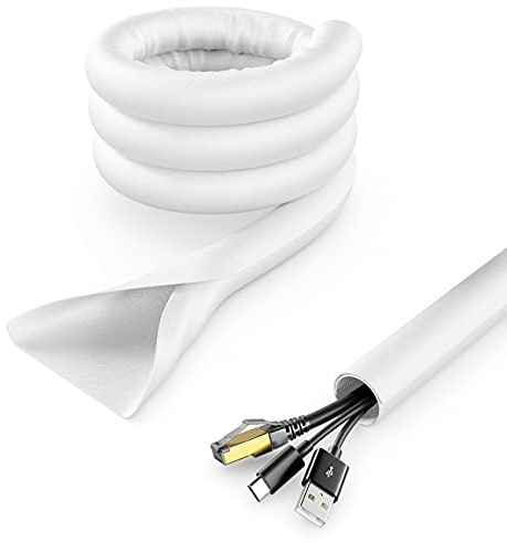 deleyCON 3,0m Tubo Raccogli Cavi Flessibile Autochiudente Gestione dei Cavi Canalina per Cavi Protezione per Cavi Robusta Guaina di Nylon per Cavi per Scrivania da Casa e da Ufficio Bianco