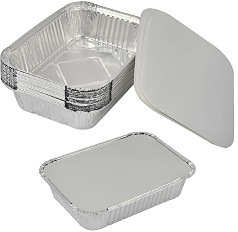 MOPLA 20 Pezzi Teglie Alluminiocon Coperchio 1900 Ml Vassoi Alluminio Usa e Getta Grandi Vaschette Alluminio con Coperchio,per Cuocere Cucinare Congelare e Conservare Alimenti (26,5 X 19,2 X 6,5 Cm)