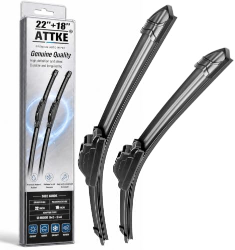 ATTKE OEM-Qualität-Scheibenwischerblätter für Cadillac ATS 2013–2019/Ford Focus 2008–2011/Mazda 6 2003–2008 (55,9 cm + 45,7 cm Frontscheibenwischerblatt-Set)