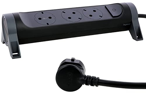 LEGRAND Regleta de enchufes, con Interruptor, Enchufe múltiple con 3 Tomas de Corriente, Cable de 1,5 MTS, Color Negro/Gris Oscuro 694528