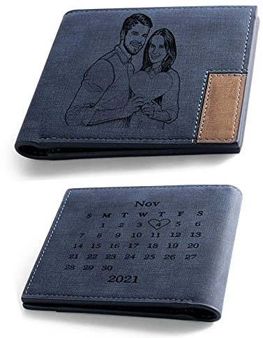 Jeweidea Portemonnaie Herren mit Foto Bifold Wallet mit Kalender Personalisierte Geldbörse mit Gravur Herren Geschenke für Ehemann Vater Freund zum Valentinstag (Stil 2)