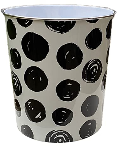 Homeshopa Plastic Waste Paper Basket Bin, Round Wastebasket Trash Can, Lightweight Recycling Rubbish Bin for Home Office Kitchen Bedroom, Garbage Container Dustbin, 7.7Litre (Big Black Polka Dots)
