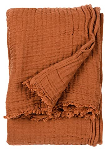 Yard furn Lark Cotton Muslin Manta – Suave Textura Arrugada Cobija (Pacana – 130x180cm) | Manta de muselina de algodón suave con una textura arrugada transpirable