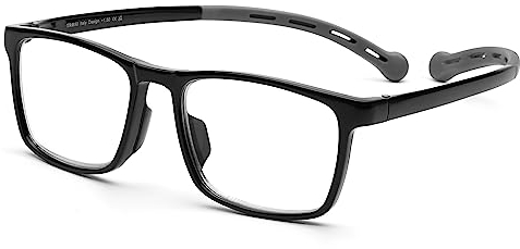 DOOViC Lesebrille Hängender Hals 3.0 Schwarz/Eckig Rahmen Flexible Büegel Computerbrille Brille mit Stärke
