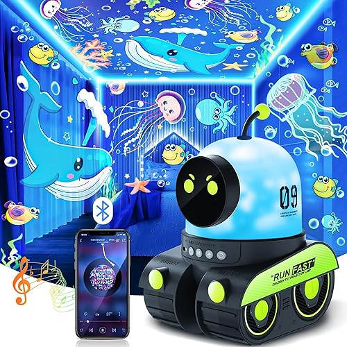 PIKOY Sternenhimmel Projektor Kinder, 12 Film Nachtlicht Kinder Sternenhimmel Projektor Baby, HiFi Bluetooth+1200 mAh Wiederaufladbar LED Nachtlicht Baby