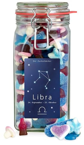 Libra Sternzeichen Süßigkeitenglas – toller Süßigkeiten-Mix aus Fruchtgummi und Marshmallows, Sternzeichen-Geschenk für jede Waage und Zodiac-Fan