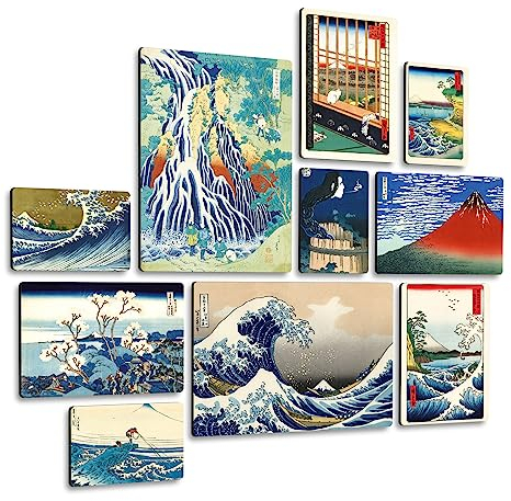 Giallobus - Set 10 quadri Multi pannello - Hokusai Hiroshige - Legno Mdf - - 2 x 42x29,7cm - 4 x 29,7x21cm - 4 x 21x14,85cm - - Pronti da appendere - Quadri moderni per la casa