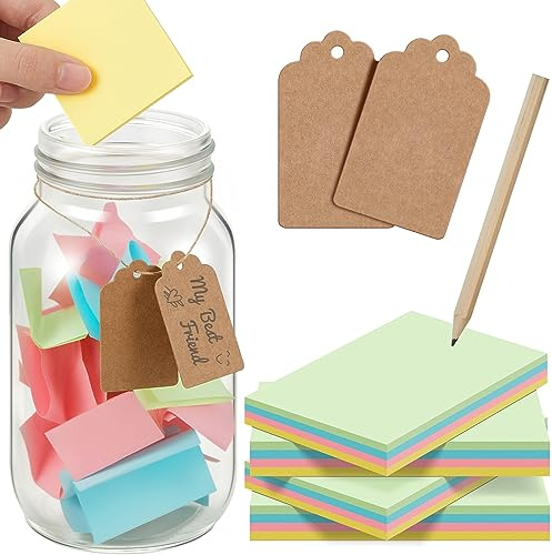 Hestya Memory Jar, Reasons Why I Love You Jar for Note, Happy Memory Glass, 365 Days of Happiness, Daily Positivity Joyful Memories Thoughtful Gift for Women Friend Birthday Christmas Date Idea | Happy Memory Glass, 365 Days of Happiness, Daily Positivity Joyful Memory Gift for Friend Birthday Christmas Date Idea, Clear