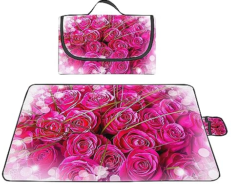 Yoonqun Picknickdecke 200x300cm,XXL Picknickdecke mit Wasserdichter Unterseite,Outdoor Stranddecke Sandfrei,mit Tragegriff Faltbare Picnic Blanket für Camping,Strand,Park,Familie,Konzerte Lila Rose