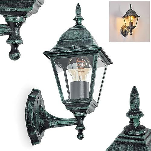 HOFSTEIN Außenwandleuchte Naofe, Außenwandlampe aus Metall/Glas in Schwarz-Grün/Klar, moderne Wandleuchte Up im Retro/Vintage/Landhaus-Design, E27, IP44, Eingangsbereich, Haustür, Terrasse, Hof