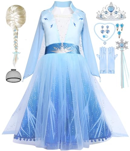 iTVTi Princess Costume for Little Girls Snow Princess Dress Blue Cosplay Outfit Halloween Carnival Party Christmas, 6-7Y (Tag 140)