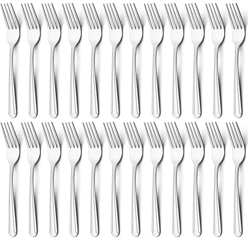 Stainless Steel Silver Mirror Polishing Cutlery Dinner Forks Set of 24 (17cm) - Table Forks for Home, Kitchen & Restaurant - Dishwasher Safe