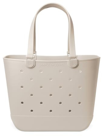 Simple Modern Extra-Large Beach Bag | Waterproof Getaway Rubber Tote with Zipper Pocket for Travel, Pool, Boat, Groceries, Sports | Almond Birch