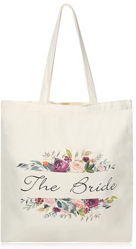 TRIXES „The Bride“ Blumendruck-Hochzeits-Canvas-Tragetasche – Essentials für den Junggesellinnenabschied und die Brautparty – 100% Baumwolle – 40 cm x 45 cm