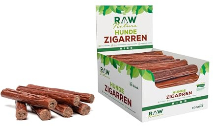 RAW Nature Hunde-Zigarre Rind – 60 Stück, Monoprotein & getreidefrei | Natürlicher Hundesnack aus hochwertigem Muskelfleisch, luftgetrocknet, getreidefrei und mit 98% Fleischanteil.