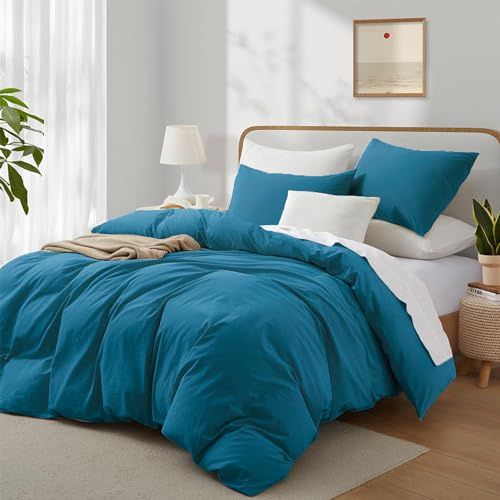 Boqingzhu Baumwolle Bettwäsche 155x220cm Türkis Petrol Blau Einfarbig Uni Ästhetik Weich Renforce Baumwollbettwäsche Bettbezug 155x220cm und 2 Kissenbezüge 80x80cm mit Reißverschluss
