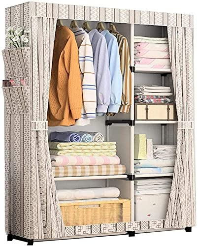LAMEDOAT Tragbarer Kleiderschrank, Stoffgarderobe, Kleiderschrank, Schlafzimmer, doppelter Stauraum, kostengünstige Stoffmontage, Stahlrohr, einfacher Stoff, Einzelschrank, 105 x 45 x 170 cm, tragbar
