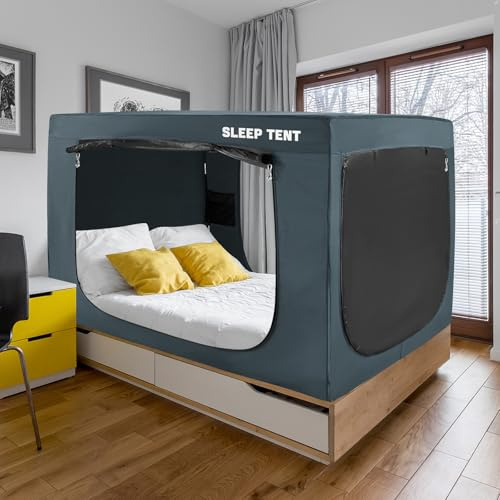 Doppelbett Zelt Baldachin für Kinder und Erwachsene, Indoor Privacy Dream Blackout Zelte | Bettzelt, Baldachin, tragbar, Sichtschutzzelt, atmungsaktiv, für den Innenbereich, für Kinder und Erwachsene, Marineblau
