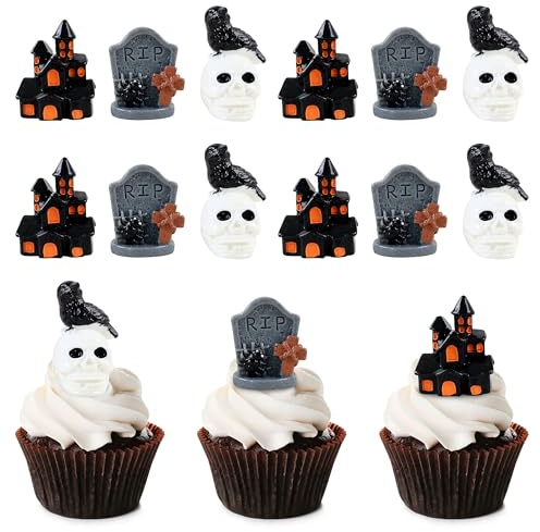 Blumomon 9 Stück 3D Halloween Cupcake Dekorationen Schädel Cupcake Toppers Grabstein Kuchen Deko Happy Halloween Anforderungen Für Halloween Theme Geburtstagsparty Gefälligkeiten Zubehör