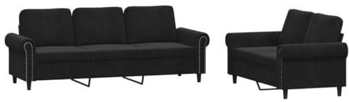 HETFTJN Küchensofa Schlafcouch Sofas Bigsofa - 2-TLG. Sofagarnitur mit Kissen Schwarz Samt für Relaxationsraum Sitzzimmer Hotelzimmer Schlafzimmer