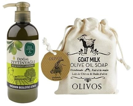 Eyüp Sabri Tuncer Lotion Mains & Corps Huile d'Olive 250ml + OLIVOS Savon naturel à l'huile d'olive et au lait de chèvre
