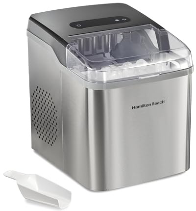 Hamilton Beach Bullet Countertop Ice Maker Machine, Makes 26 Lbs/Day, 9 Cubes Every 6 Minutes, Self-Clean Function, for RV, Office, Kitchen, Dorm, Makes 2 Sizes, Brushed Stainless Steel (86152)