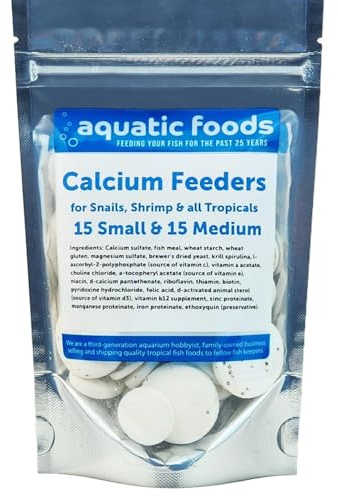 Aquatic Foods Inc. Small & Medium Calcium Feeder Disks for Shrimp, Snails, Crabs, Crayfish, Hermit Crabs and All Tropical Fish…30 Count Bag of Small & Medium