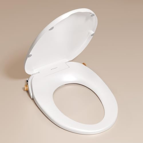 TUSHY Oasis Bidet-Sitz für Warmwasser, nicht elektrisch, länglich, selbstreinigende Doppeldüsen, einstellbare Temperatur und Druck, 10 Minuten Selbstmontage, sanft schließender Deckel, schlankes