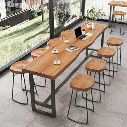 Rustikaler Massivholz Industrie Bartisch mit Metallbeinen Thekenhöhe Küche Esstisch für Balkon oder Langer Barbereich