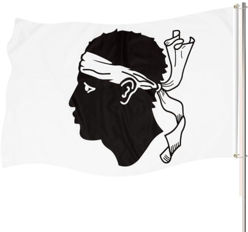 150x90cm Drapeau de la Corse avec 2 Boutons en Laiton Tête de Maure Pavillon Nautique Province Corse Spécial Pour Festivités Extérieures et Intérieures Convient à Toutes Les Occasions