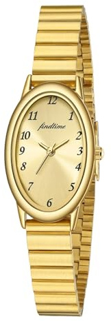 findtime Damenuhr Gold Uhr Damen Armbanduhr Damen Gold Wasserdicht im Täglichen Gebrauch mit Verstellbarem Armband, Länge von 150 bis 215 mm