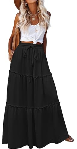 Hotouch Jupe Femme Ete Bohème Jupes Élastique Longue Jupe Noire S