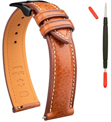 Gomvadr läder klockarmband vegetabiliskt garvat toppgrain-läderarmband 16 18 19 20 21 22 mm snabbkoppling ersättningsarmband, 22mm, Läder, Ingen ädelsten