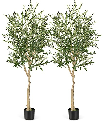 COSTWAY Olivo Artificial, Planta Artificial de 182 cm, Arbol Artificial Interior en Maceta con Frutas Realistas, Árboles Falsos, Plantas de Verde Interior, Decoración Moderna para Salon, Porche (2)