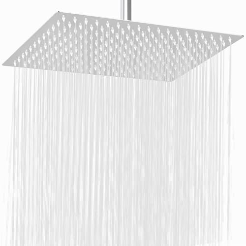 Soffione doccia a pioggia extra large, 40 x 30 cm, rettangolare, in acciaio inox, ad alto flusso, copertura a cascata, finitura di lusso per il bagno (cromato)