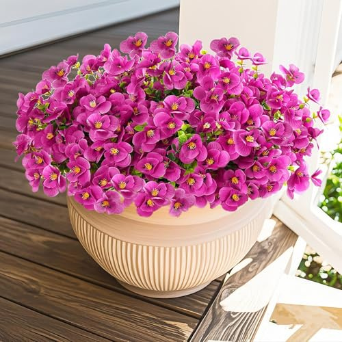 YUGYUM 10 Bündel Künstliche Blumen im Freien, Kunstblumen wie Echt UV Beständige Wetterfest Künstliche Balkonpflanzen für Gräber Balkon Balkonkasten Veranda Hängende Garten (Rote)
