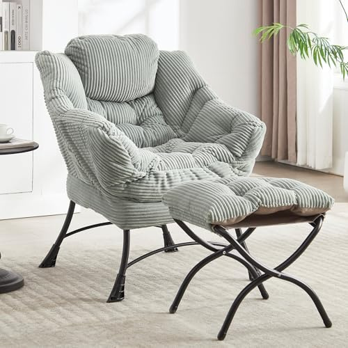 Villeston Lazy Chair mit Ottomane, Grün | Relaxsessel mit Hocker, Faulenzersessel, Lounge-Stuhl mit Armlehnen, ergonomische Fußstütze