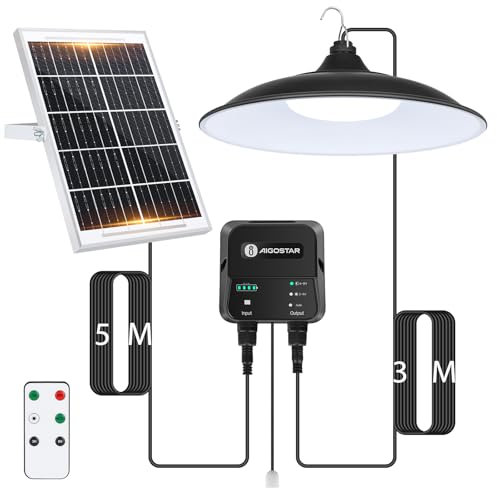 Aigostar - Lámpara solar exterior con mando a distancia y cuerda de tracción，cable de 8 m，batería de gran capacidad de 6000 mAh，gran panel solar，IP65.Luz Solar para interior/exterior，jardín，camping