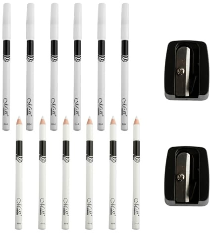 Bojueshaw Lot de 14 crayons et taille-crayons blancs en gel imperméable et anti-taches, pointe souple pour débutants, blanc pour eyeliner et fard à paupières, comprend 2 taille-crayons