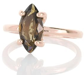Bague en Or Rose en Quartz Fumé - Solitaire Elégant Coupe Marquise - Design 4 Pronges