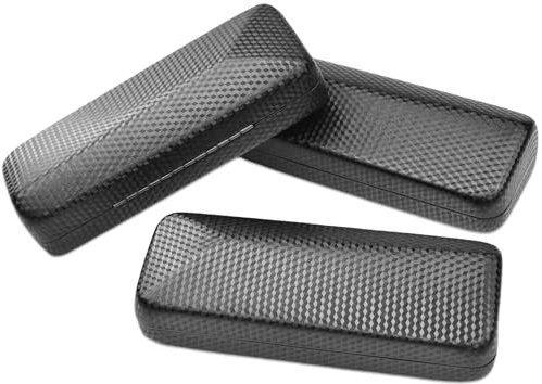 3 Stücke Brillenetui Hardcase,Brillen Etui Hart mit Carbon Faser Abdeckung | Schwarz Brillenhülle für Herren Damen,Groß Glasses Case,Sonnenbrillen Etui