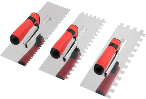 TAICHEUT 3 Pack Tile Trowel Set, Stainless Steel Square Notched Trowel 5/32, 5/16 and 1/2 Notch, Trowel Concrete Tool with Rubber Grip Comfort Handle for Wall Floor Tiling Installation