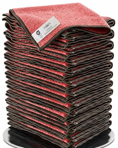 Wowtowelz Mikrofasertücher für Küche, Bad, Haushalt und Auto - Reinigungstücher, Putzlappen, Wischtücher aus recyceltem Plastik 12er Set - 40x40cm - Rot/Grau
