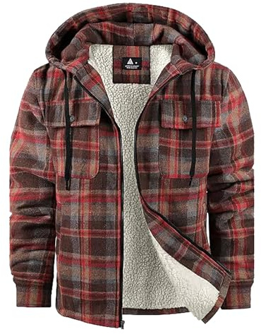 Veste de bûcheron pour homme - Veste polaire épaisse doublée - Veste en flanelle - Grandes tailles - Veste thermique chaude à carreaux - Veste à capuche - Pour le quotidien, les loisirs - Veste de