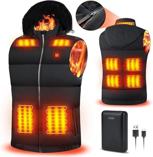 Rrtizan Gilet Riscaldato Uomo con Batteria 10000mAh, Giubbotto Riscaldanto con 9 Zone e 3 Livelli Temperatura, Impermeabile Antivento per Giubbotto Moto, Ciclismo, Pesca