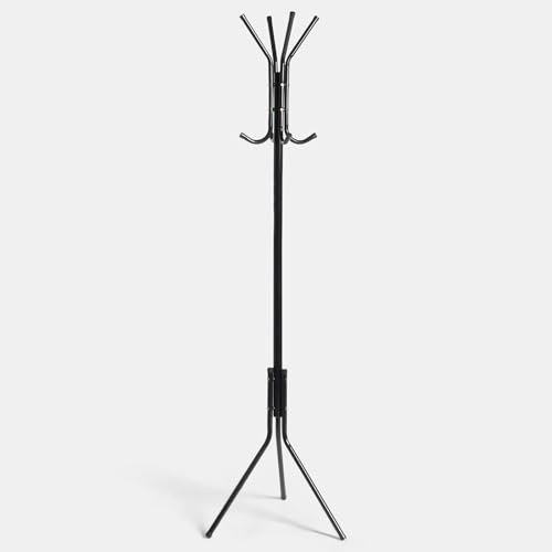 OHS Metal Coat Stand, Freestanding Coats Rack with 6 Hooks Coat Stands for Hallway Entryway Home Office Space Saving Hat Stand for Clothes Bags Hall Tree, Black