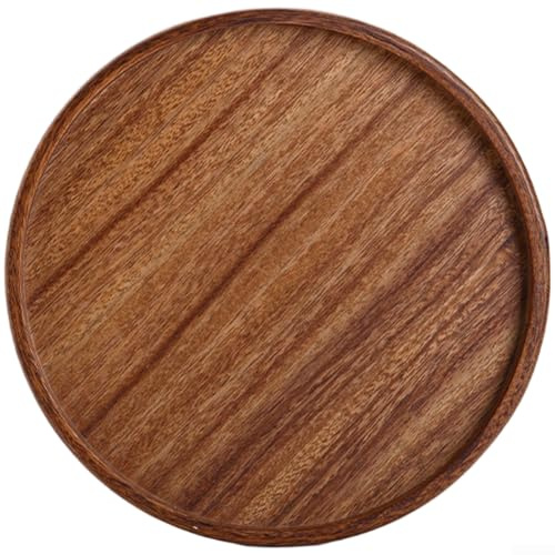 Plateau de service à thé en bois de noyer, petit plateau de service décoratif pour thé, café, fruits, collations, desserts (rond, 32 cm)